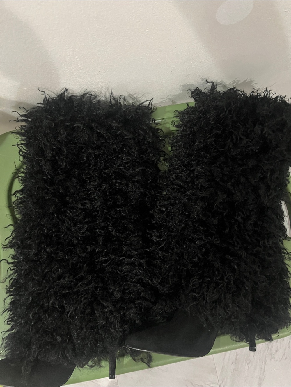 Black Faux Fur tall heels